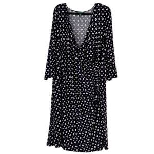 NWT Ralph Lauren LRL Womens Shift Faux Wrap Ruched Navy Blue & White Dress 3X
